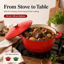 Cast Iron Casserole Pot With Lid, 24/28cm Optional, Random Colour - View 1