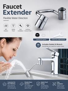 360° Rotating Faucet Extender, Dual Mode Aerator With Brass Extension Arm, Suitable For Kitchen And Bathroom Sink Dishwashing, Cup Rinsing, Ideal For Home Users, Renters And Cooking Enthusiasts, Housewarming, Mother's Day And Christmas Gift - U-shaped Robotic Arm Universal Faucet - View 1