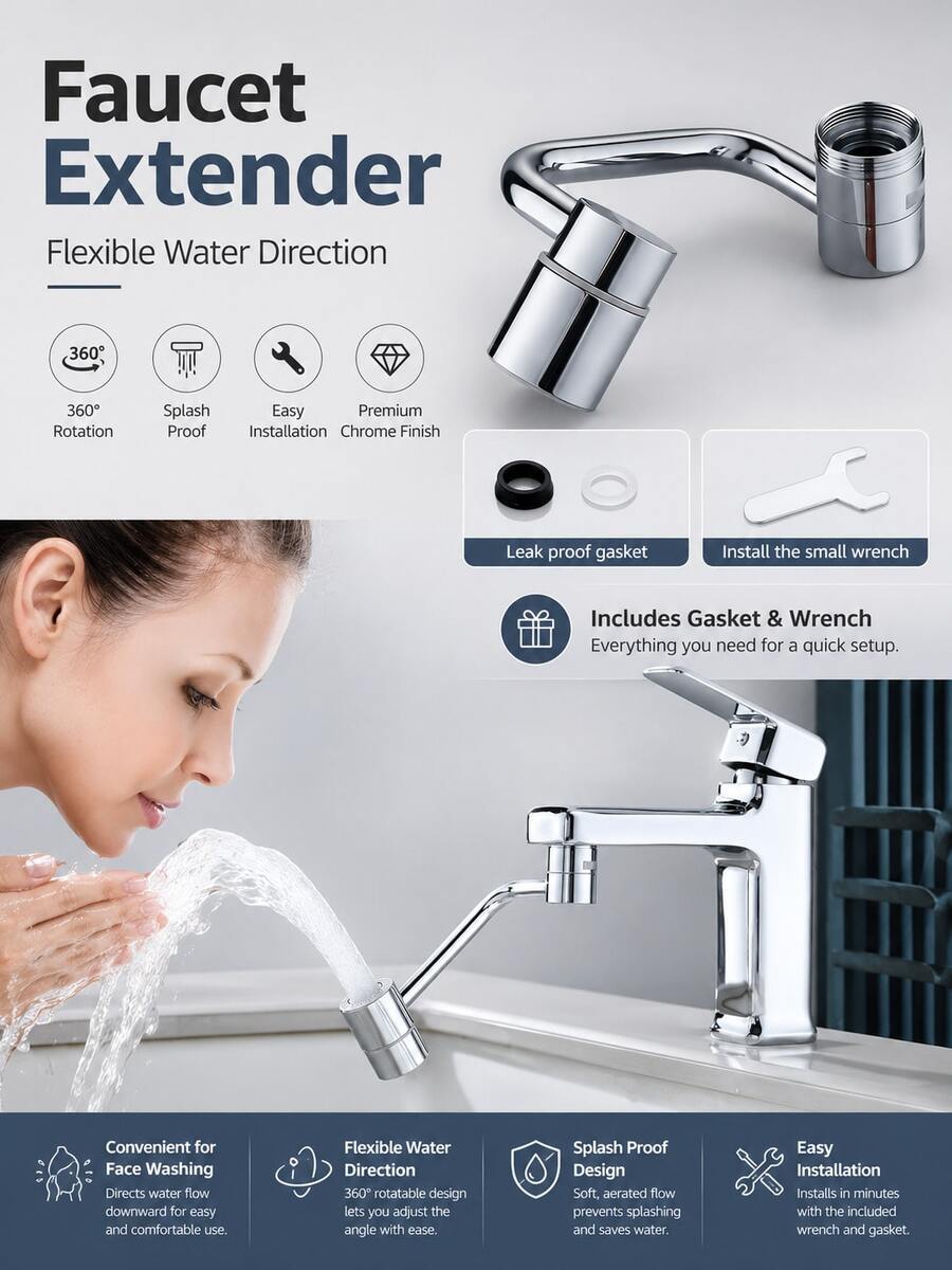 360° Rotating Faucet Extender, Dual Mode Aerator With Brass Extension Arm, Suitable For Kitchen And Bathroom Sink Dishwashing, Cup Rinsing, Ideal For Home Users, Renters And Cooking Enthusiasts, Housewarming, Mother's Day And Christmas Gift - U-shaped Robotic Arm Universal Faucet - View 1
