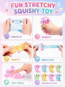 1pc Sequin Axolotl Squishy Toy, Transparent Crystal Axolotl Squeeze Stress Relief Toy, Soft Stretchable Slow Rebound Pressure Relief Desktop Toy, Suitable For Children, Teenagers, Adults, Party Favors, Gift Bag Fillers, Classroom Prizes, Birthday Gifts - Multicolor - View 4