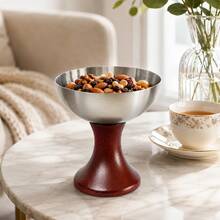 1pc 304 Stainless Steel Footed Ice Cream Cup With Wood Pedestal Base Multipurpose Dessert Bowl For Cafe Restaurant Home Use - Multicolor - View 9