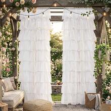 FLYINGCURTAINS 1pc French Elegant Ruffle Sheer Curtain, Nordic Luxury Solid Color Translucent Lightweight Soft Ruffle Window Curtain, Suitable For Living Room, Bedroom, Party, Holiday Home Decor,Outdoor/Indoor - Multicolor - View 14