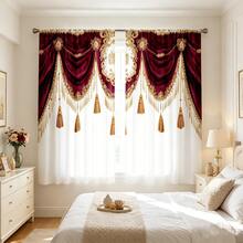2pcs Artistic Wine Red Polyester Curtains | Multifunctional Digital Printing Home Decor | Ideal Choice For Living Room Curtains - Multicolor - View 9