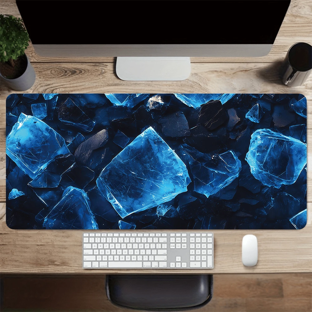 1pc Crystal Pattern Rubber Mouse Pad - Perfect For Gaming And Office, Suitable For Desktop/Laptop, Blue/Black Color Scheme Desk Pad, Desktop Mouse Pad - Ice Cubes - View 1