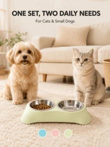 1pc 2-In-1 Pet Double Bowl Set, With 2 Detachable Stainless Steel Food And Water Bowls, Wide PP Base, Easy To Clean Feeding Station, Suitable For Cats, Dogs, Puppies And Small Dogs For Indoor And Outdoor Daily Use. 2pcs-Trapezoidal Bowl + Stainless Steel Bowl/1set - One Size Fits All - View 9