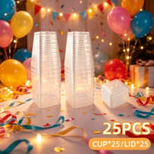 25/50 piezas Vasos reutilizables de 5 onzas para postres con tapas – Vasos transparentes versátiles para pudín, yogur, mousse, helado, ideales para cumpleaños, bodas, suministros para fiestas – Recipientes festivos para preparación de alimentos, diseño apilable, excelentes para planificación de eventos, bodas, fiestas - - - Ver 8