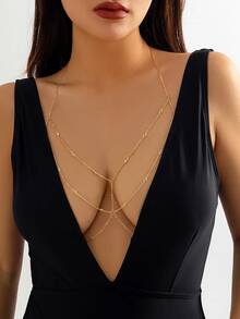 Women's Classic Bra Chain, Rhinestone Body Jewelry, Sexy Party Accessory - Gold - View 2