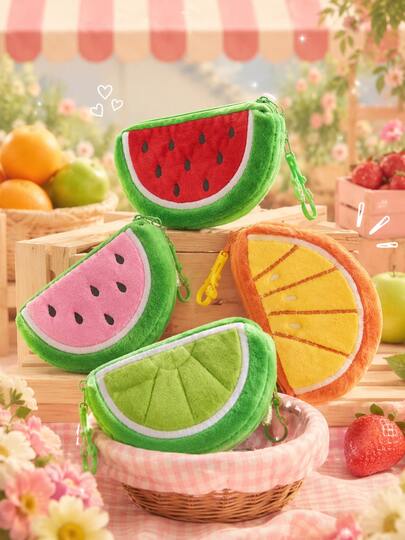 Dompet Koin Mini Buah Unisex, Sempurna untuk Menyimpan Uang Tunai, Kartu, dan Koin. Aksesori Modis untuk Anak Perempuan. Dapat Dicuci dengan Tangan atau Dicuci Kering. Semangka, Jeruk, Nanas, Stroberi, Dompet Koin Plush Kartun, Tas Earphone.