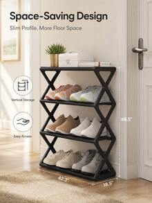 1pc Back To School Dorm Essentials Modern Minimalist Shoe Rack, Solid Color X-Shaped Side Frame Open Metal Storage Shelf, Space-Saving 4-Tier Shoe Organizer, Suitable For College Dorm, Entryway And Bedroom - Multicolor - View 5