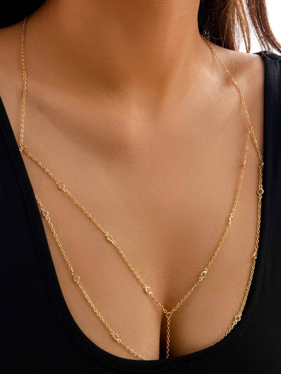 Women's Classic Bra Chain, Rhinestone Body Jewelry, Sexy Party Accessory - Gold - View 1