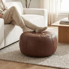 Round Seat Cushion Cover Faux Leather Large Capacity Sofa Stool Cover Minimalist Unstuffed Storage Leg Bench Storage - Multicolor - View 4