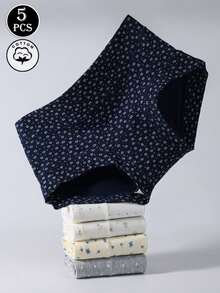5 chiếc/gói Quần lót nữ bằng cotton, họa tiết hoa, nơ, thiết kế dễ thương, cạp trung, che phủ toàn diện, không đường may - Nhiều màu - Xem 6