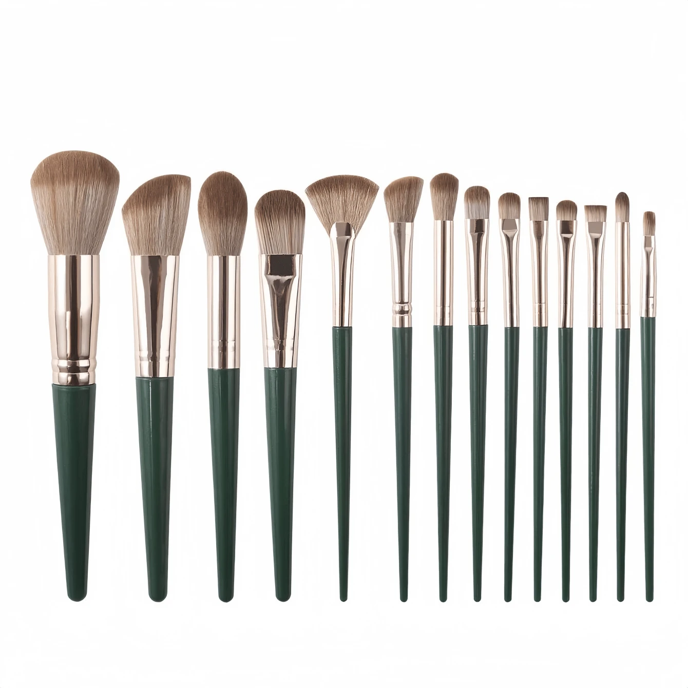 Exquisite Packaging Box + 13pcs + 1pc, Dark Green Soft Bristle Makeup Brush Set With Wooden Handle, Powder Blush Eyeshadow Full Set Professional Makeup Tools - A - View 1