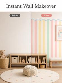 SUPSTICKER 1 pieza Pegatina de pared de vinilo con rayas onduladas de color pastel, autoadhesiva y removible, 17.72*35.43/47.24 pulgadas, adecuada para decoración del hogar DIY en interiores - 1PC - Ver 9