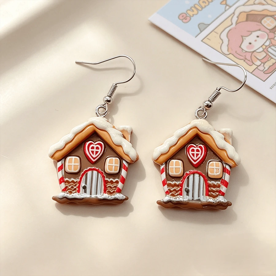 1/2/3 Pairs 3D Resin Christmas House Pendant Earrings - Cute Cartoon ...