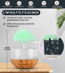 SINRAY 1 Buah Pelembap Udara Bentuk Awan dengan Tekstur Kayu dan Lampu Malam Awan Hujan 7 Warna yang Berubah, Pelembap Udara Awan Hujan, Lampu Hujan Jamur, Diffuser Kabut Hujan Minyak Esensial (Minyak Esensial Tidak Termasuk) - Serat kayu terang - View 12