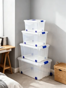 2 piezas Cajas de almacenamiento de gran capacidad de 86L con ruedas, diseño apilable, resistentes y duraderas, ahorran espacio, con tapas de cierre de , disponibles en múltiples tamaños, adecuadas para el hogar, salas de almacenamiento, oficinas, garajes, cajas de almacenamiento de herramientas transparentes - Especificaciones múltiples - Ver 2