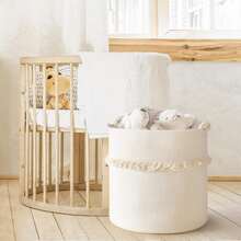 1pc Extra Large Handwoven Storage Basket - Bohemian Style, With Cute Tassel Decoration, Decorative Basket, Laundry Basket, Suitable For Storing Magazines, Toys, Blankets And Clothes, Home Decor - Home Storage Container. - White - View 14