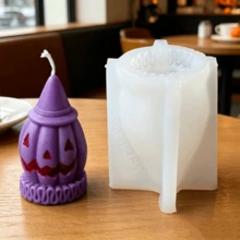 Smiling Witch Hat Skull Silicone Candle Mold 3D Carved Pumpkin Ghost Candle Mould DIY Soap Resin Casting Halloween Spooky Funny Party Home Decor - A - View 7