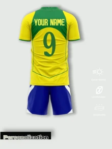 Brazil Home Retro Soccer Jersey Set (T-Shirt And Shorts), Customizable With Name And Number Sports Summer - Yellow - View 3