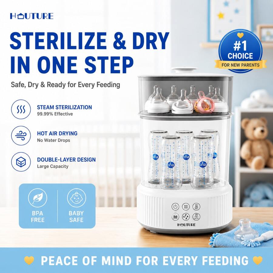 Hauture Baby Bottle Sterilizer And Dryer, Electric Steam Sterilization With Large Capacity For Glass & Plastic Bottles, Auto Shut-Off, Great Baby Shower Gift - 查看 1
