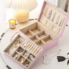 Large Capacity Artificial Leather Jewelry Storage Box With Key Lock And Padded Drawers, Multi-Functional Storage Box For Necklaces, Bracelets, Earrings, Rings, Modern Metal Lining Design, Suitable For Women And Girls, Jewelry Box, Jewelry Box - Multicolor - View 7