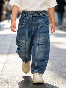 Young Boy Loose Fit Denim Jeans Suitable For Casual Outdoor Wear - Blue - View 4