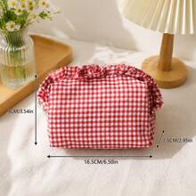 Personalized Gingham Cosmetic Bag, Ruffle Trim Makeup Pouch, Custom Name Toiletry Organizer, Small Travel Storage Bag, Coin Purse, Cute Gift - Multicolor - View 4