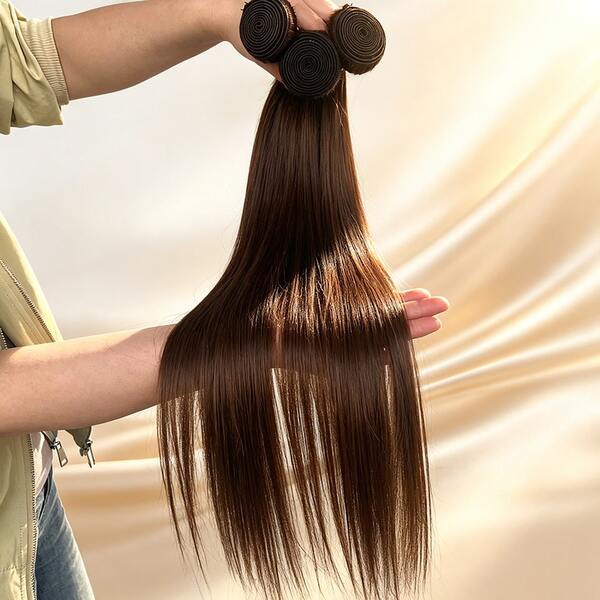 BINF Chocolate Brown Straight Bundles Human Hair Color 4 Straight Brazilian Virgin Human Hair Weave For Women Daily Use Double Weft No Shedding