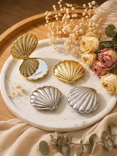 Personalized Seashell Makeup Mirror, Engraved Clam Shell Pocket Mirror, Bridesmaid Gift