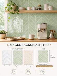 SUPSTICKER 1pc/10pcs Marble Herringbone 3D Gel PVC Wall Sticker, Self-Adhesive Waterproof Kitchen Bathroom Splash Guard, 3 Colors Available - 10Pcs - View 1