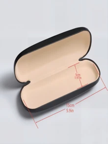 1pc Classic Hard Shell Linen Fabric Glasses Case, Eyewear Storage Box, Optical Frame Case, Women's Glasses Accessories - Black - View 3