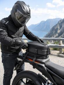 Motorcycle Tail Bag Waterproof Expandable Rear Seat Bag, Carbon Fiber Motorcycle Seat Bag With Reflective Strip And Quick Release Buckle, Universal Sport Motorcycle Rear Seat Luggage Bag, Motorcycle Helmet Backpack Travel Bag, Suitable For Riding Enthusiasts - A - View 2
