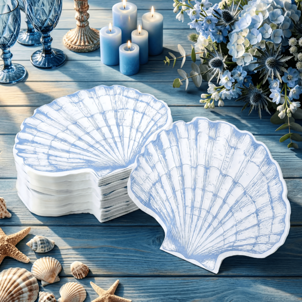 Ocean Seashell Napkins, Suitable For Weddings Bridal Showers, And Nautical-Themed Parties-Hawaii Beach-Themed Disposable Seashell Napkins, Perfect For Summer Dinners Bachelorette Party Decorations, And Wedding Banquet Table Settings.