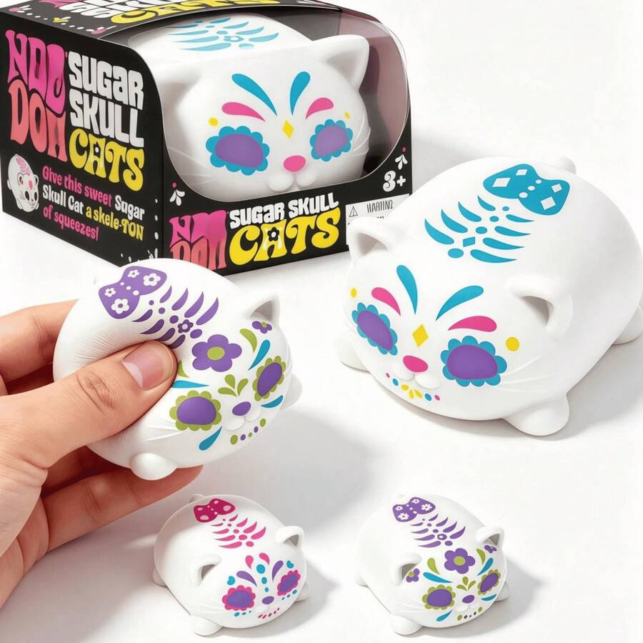 NeeDoh Sugar Skull Cat Squishy Toys - Elastic Squeezable Fidgets, Finger Play Toys, Sensory Aids, Decompression Tools, And Relaxation Ornaments. Ideal For Fingertip Play And Daily Leisure; Perfect For Novelty Collection And Desktop Ornament Fillers. - 彩色 - 查看 1