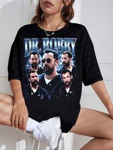 Camiseta vintage extragrande de algodón Dr. Bobby Blue Lightning, diseño gráfico con retrato de personaje de serie de televisión retro, para hombres, mujeres y adolescentes, estilo bootleg de los 90. - Negro - Ver 1