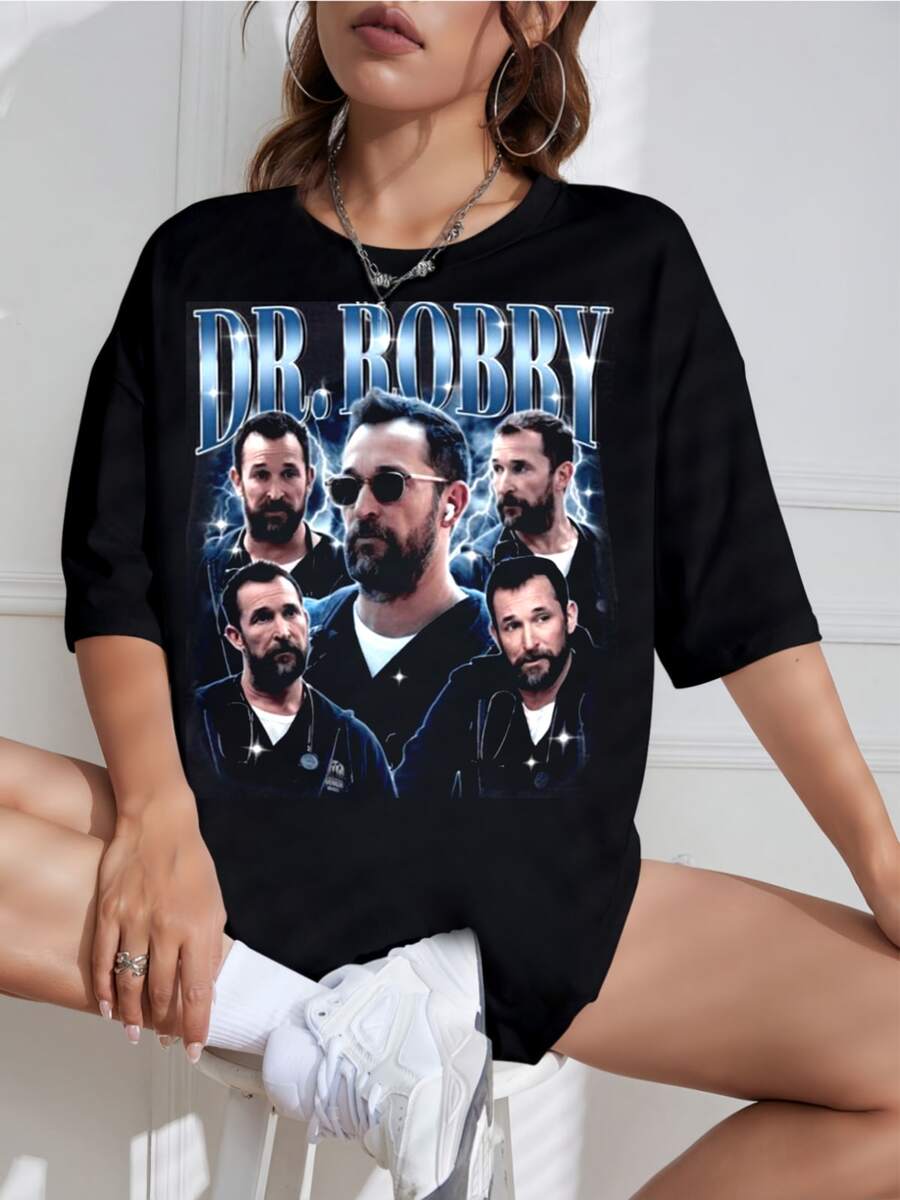 Camiseta vintage extragrande de algodón Dr. Bobby Blue Lightning, diseño gráfico con retrato de personaje de serie de televisión retro, para hombres, mujeres y adolescentes, estilo bootleg de los 90. - Negro - Ver 1