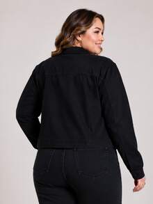 Jaqueta Jeans Plus Size - Preto - Visão 2