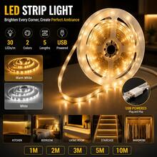 10m/5m/3 Meters/2m/1m, Smart Easy Install White USB-LED Button Switch Light Strip, With Switch - Multi-Functional And Cuttable, LED Light Strip, USB Powered, With Button Control, Warm White, Bedroom, Closet, Kitchen Cabinet Decoration Easy Installation, Bedroom LED Light Perfect Fit, Great For TV Backlight, Bedroom, Living Room Decoration, Office Desk Accessories, Travel, Camping, Party And Birthday Gifts, Living Room Light - White - View 2