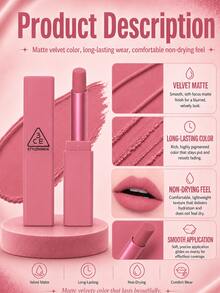 Lipstik 3CE #SILENT BLOOM 13 2g, dengan tekstur beludru lembut, halus dan tidak membuat kering, sangat berpigmen dan dapat dilapisi, tahan lama dan tidak mudah luntur, cocok untuk warna kulit hangat maupun dingin. - #SILENT BLOOM 13 - View 8