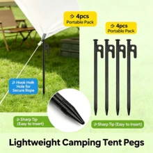 4/8/12pcs Heavy Duty Metal Ground Stakes - Steel Tent Pegs, Camping Use, 8 Inch Long, Durable And Bend-Resistant - Black - View 11