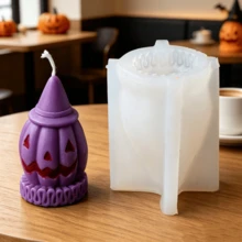 Smiling Witch Hat Skull Silicone Candle Mold 3D Carved Pumpkin Ghost Candle Mould DIY Soap Resin Casting Halloween Spooky Funny Party Home Decor - A - View 4