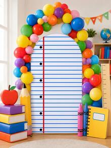 Hintergrund-Notizbuch-Cover mit Bogen für den ersten Schultag, Schulanfang-Party-Dekoration, laminierter Bogenrahmen aus Polyester, Kuppel-Abschlussfeier-Hintergrund, geeignet für Porträtfotografie von Schülern im Klassenzimmer am ersten Schultag, Schulanfang-Party-Deko - Verschiedenfarbig - Übersicht 8