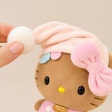 1pc Plush Keychain, Cute Caramel Color KT Cat Sleeping Hat Bag Pendant With Pink Bow, Soft Mini Plush Charm, Gift For Girls - Multicolor - View 3