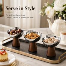 1pc/2pcs/3pcs Stainless Steel Snack Bowl With Wooden Base, Elegant Dessert Cup, Suitable For Nuts, Fruit, Ice Cream And Party Table Decoration - Bowl - View 5