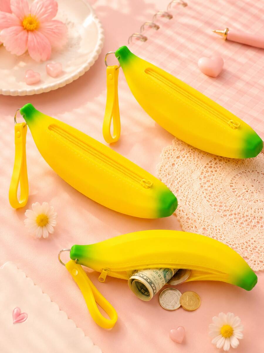XD Cute Banana Pattern Small Bag, Zipper Coin Purse, Multi-Functional Outdoor Bag, Coin Purse, Cute Backpack Charm, Fun Girl Coin Purse, Perfect For Storing Cash, Cards And Coins, Earphone Bag