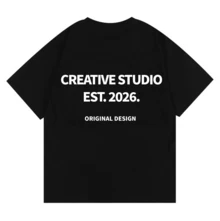 Creative Studio Graphic Tee Unisex Oversized T-Shirt Casual Streetwear Crew Neck Short Sleeve Loose Fit EST.2026 - 黑色 - 查看 2