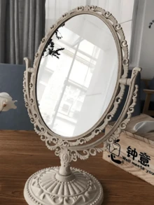 1pc Vintage Double-Sided Makeup Mirror Suitable For Daily Use - White - View 4