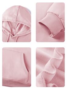 Cute Cartoon Face & Cat Paw Print Drawstring Sweatshirt, Casual Loose Kangaroo Pocket Pullover Sweatshirt, Women's - Pink - View 4