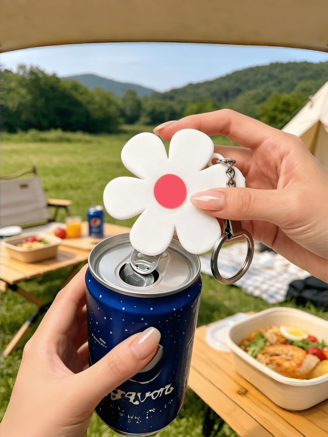 Ins Energetic Girl's Favorite Flower-Shaped Easy-Pull Can Opener, Effortless Pull Ring Opening Assistant, Portable Cute Soda Beverage Bottle Opener With Hanging Hook, Personalized Bottle Opener, Party Favor, Wedding Return Gift, Christmas Home Camping Commute Dorm Picnic Universal, Creative Daily Use Gift Item - View 1